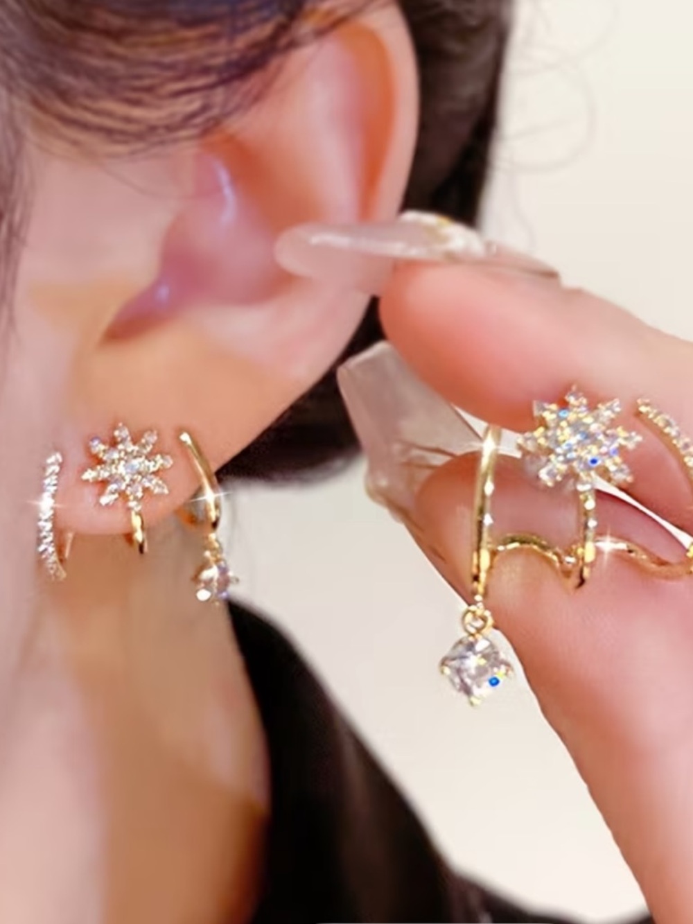 Gold and Silver Star Hoop Earrings